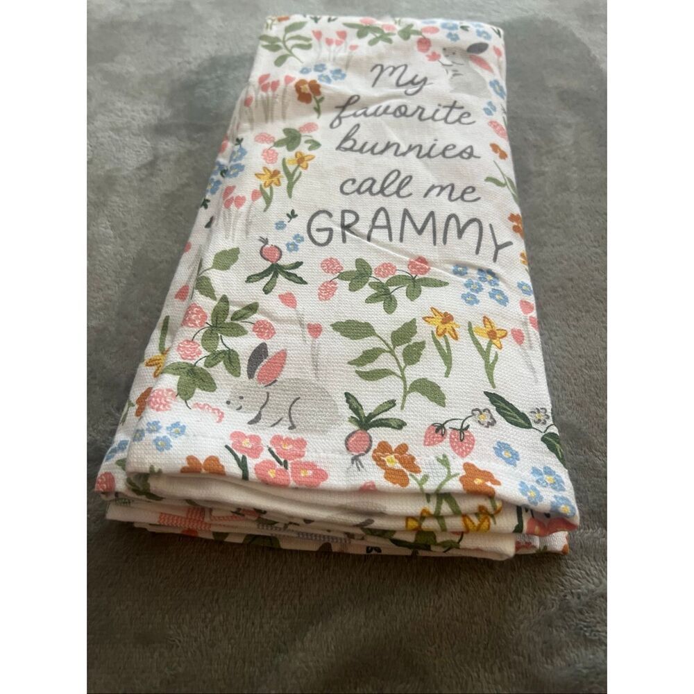 Shabby Chic My Favorite Bunnies Call Me Grammy Dish Towel Set 3 Pack - Picture 8 of 9